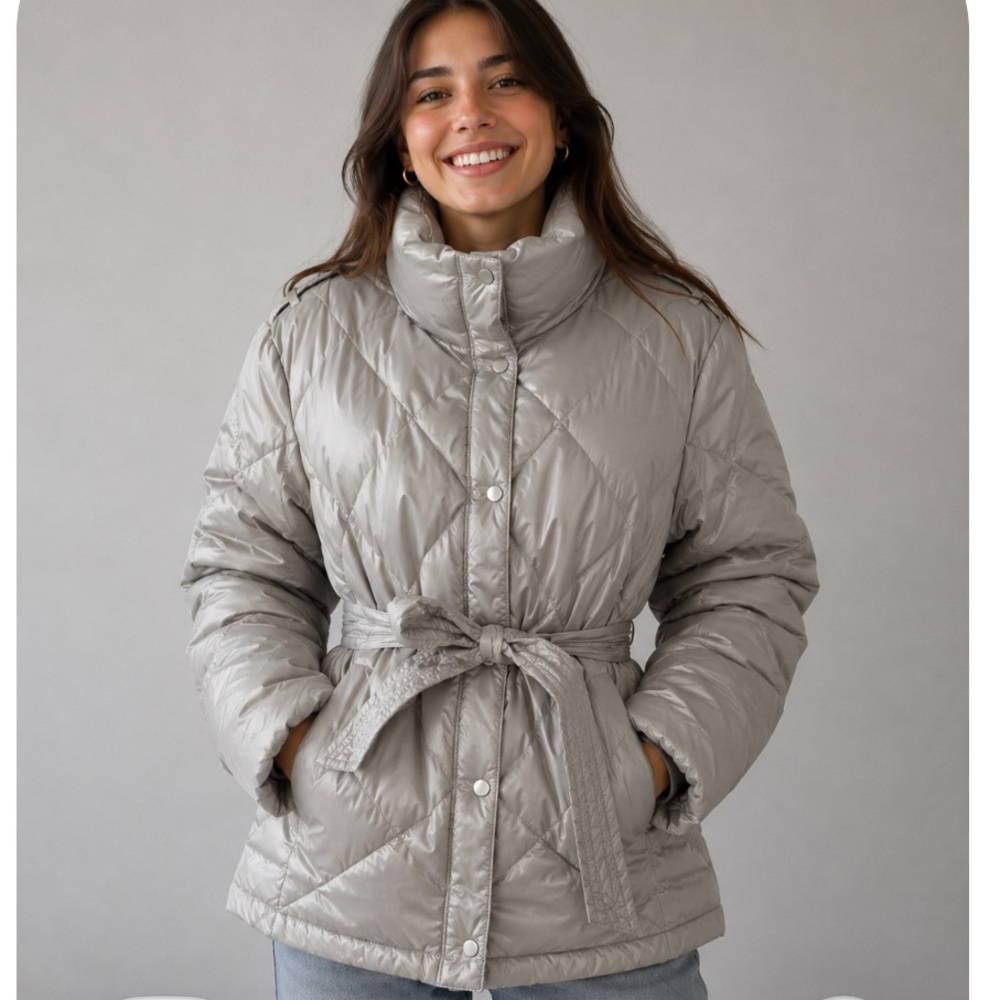 💥🆕💥Light Brown BIG CHILL Freestyle Down Feather Puffer Belted Jacket Size: XL